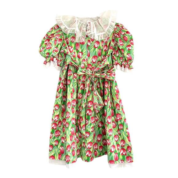 Vintage 90s Girls Tea Party Dress Baby Doll Collar Tulip Easter Dress Girl 6X - Picture 3 of 12